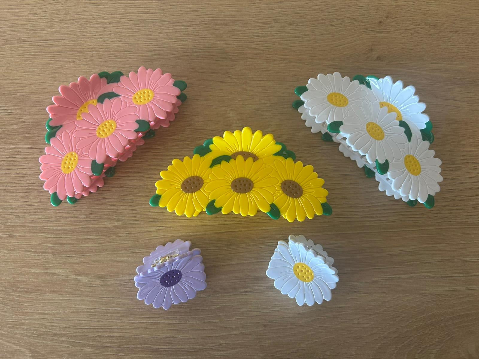 All Daisy Bunch Hair Claws Together Lying Angled Organized Next to One Another - Front View