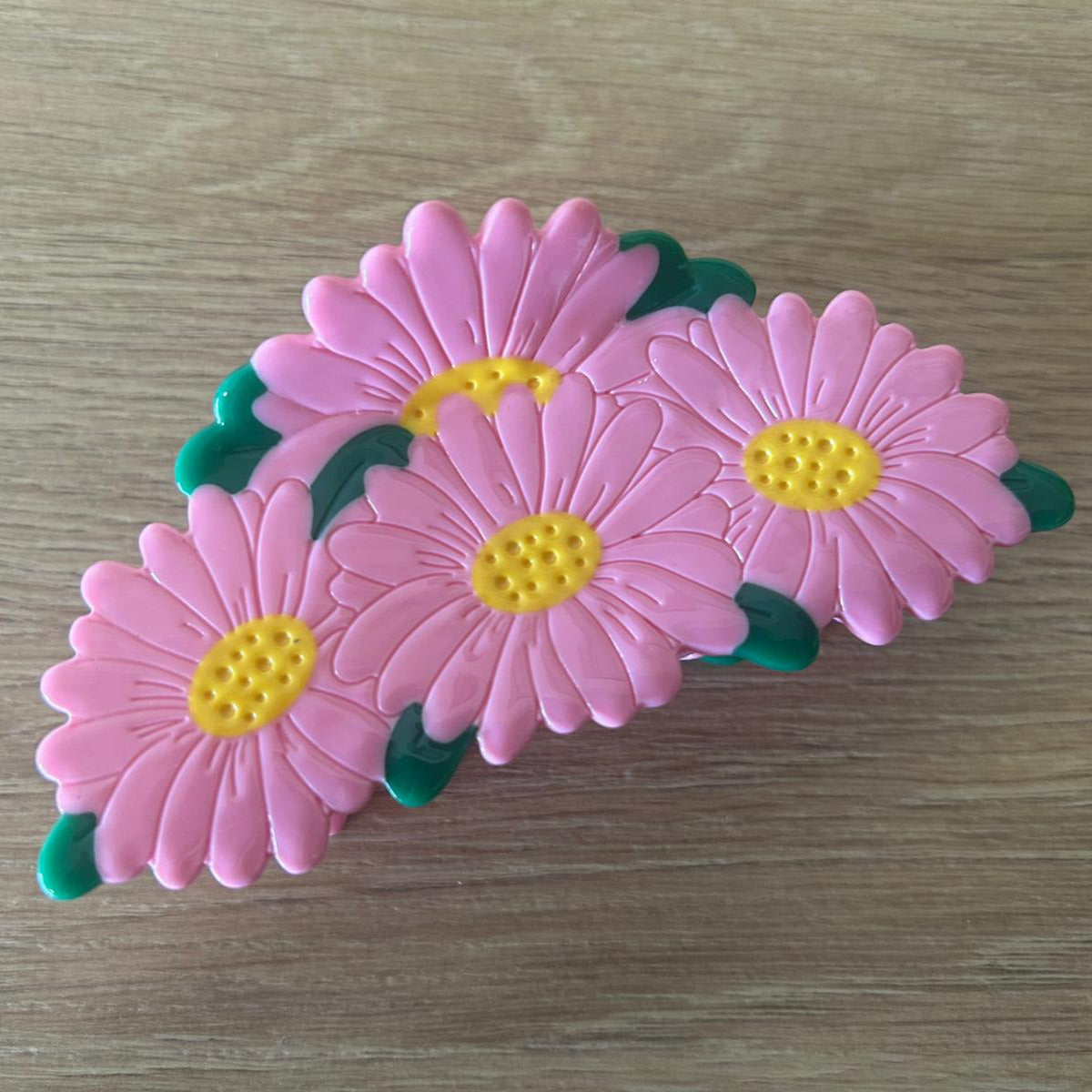 Pink Floral Hair Claw Titled